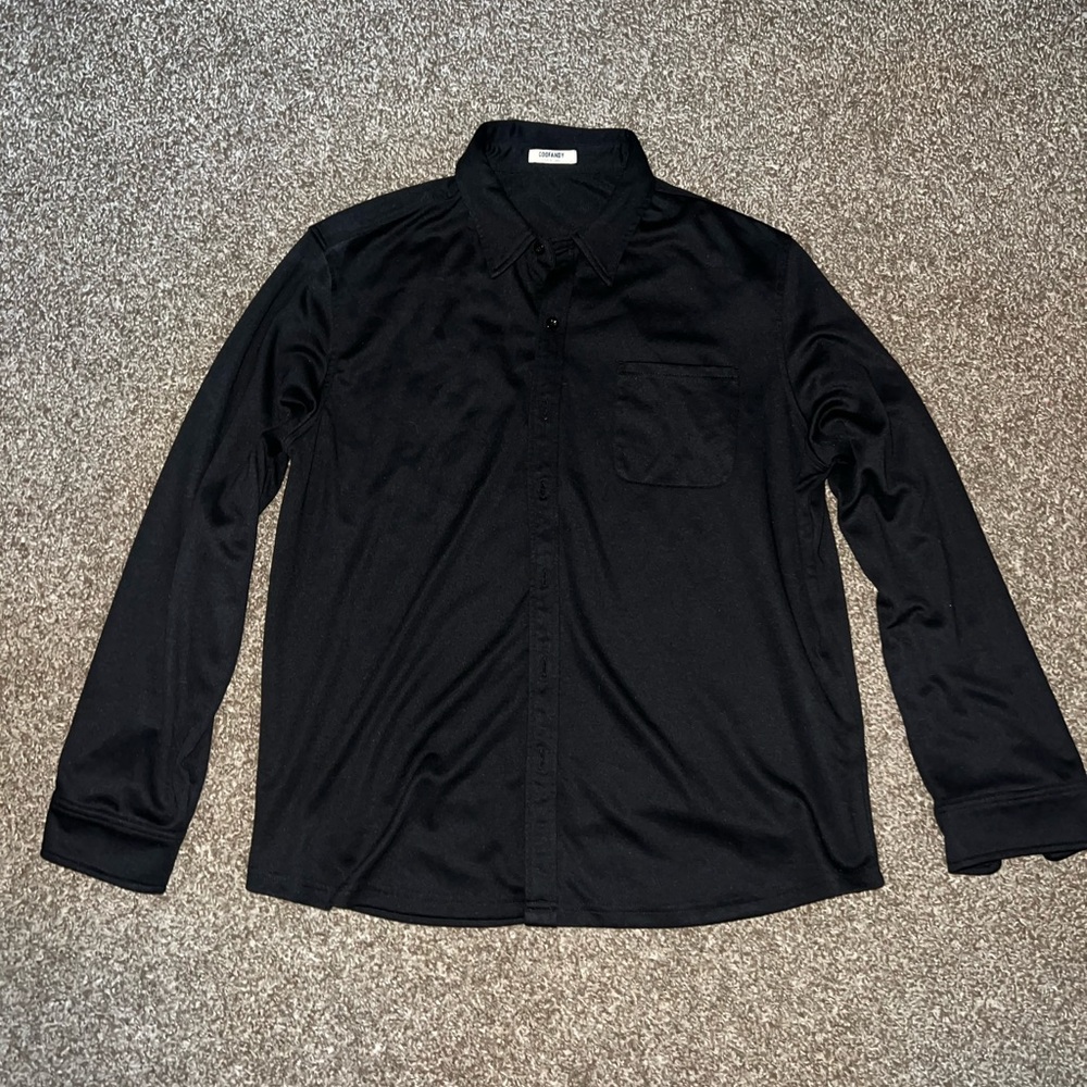 Coofandy Vintage OG Black Fancy Powerful Thick Polo Dress Long Sleeve Shirt